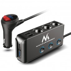 Automobilinis 12-24V lizdo šakotuvas 1 → 3 lizdai 3xUSB 2.0 + USB 3.0 + USB C 10.8A su voltmetru Maclean MCE218